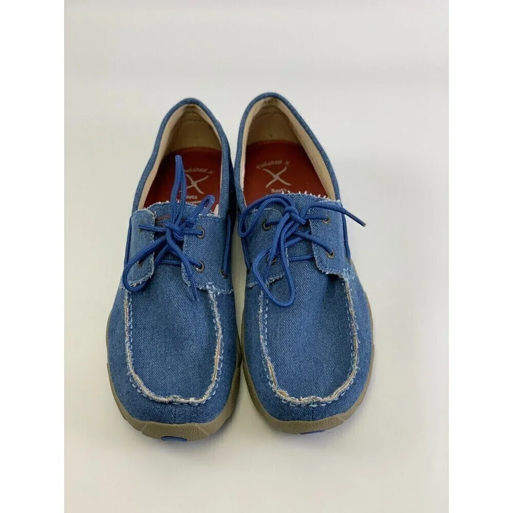 Twisted X Boat Shoe Driving Moc Toe Denim‎ Canvas Blue Laces MDM0052 Mens 11.5